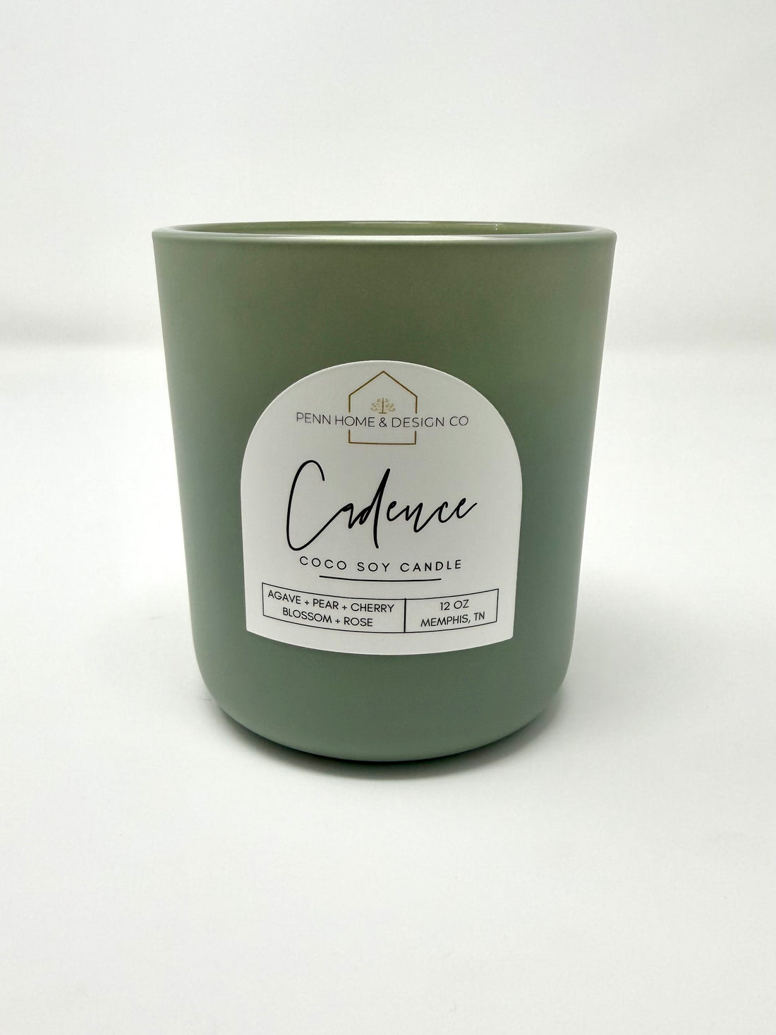12 oz scented soy candle in green glass jar, front label