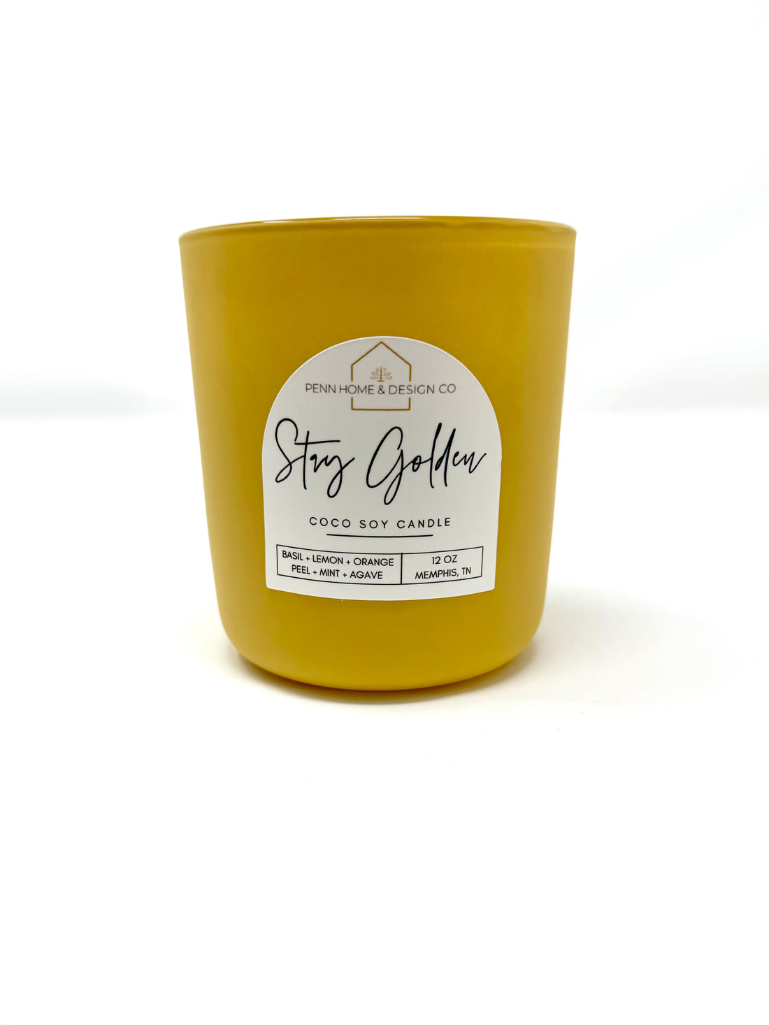 12 oz Stay Golden candle in Canary glass jar hand-poured in Memphis, TN
